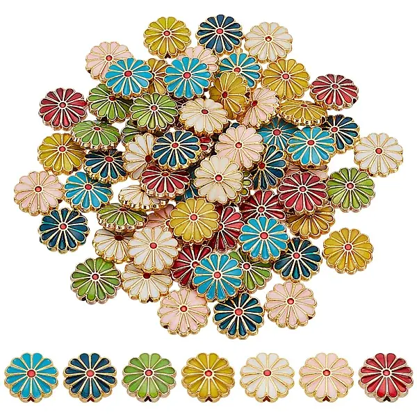 70Pcs 7 Colors Alloy Enamel Beads