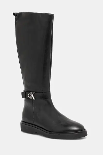 Calvin Klein  Kožené kozačky  KNEE BOOT W/ METAL LOGO
