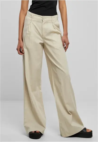 Women's High Canvas Mixed Wide Pants Soft Grass
