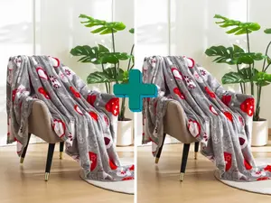 2x Sivá vianočná mikroplyšová deka CHRISTMAS HEART 150x200 cm