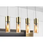 GLOBO Závesné svietidlo ANNIKA, 4x E27, matne zlaté/jantárové, 80 x 9 x 156 cm
