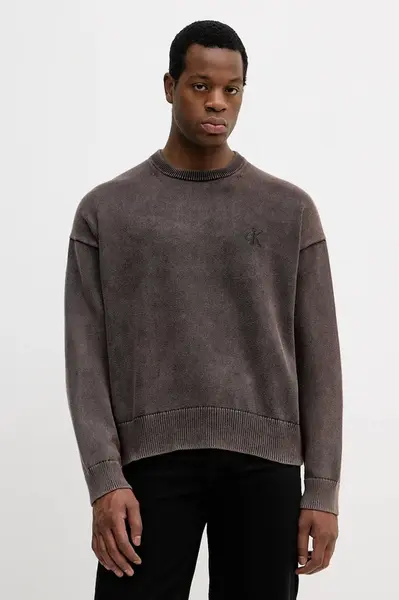 Bavlněný svetr Calvin Klein Jeans pánský, hnědá barva, LV04RE300G