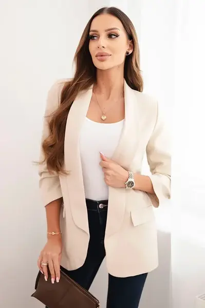 Kesi Włoski Dámská sako bez zapínání s podšívkou S/M béžová