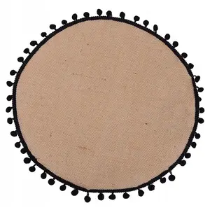 Prostírání kulaté černé. vzorované. s jutou