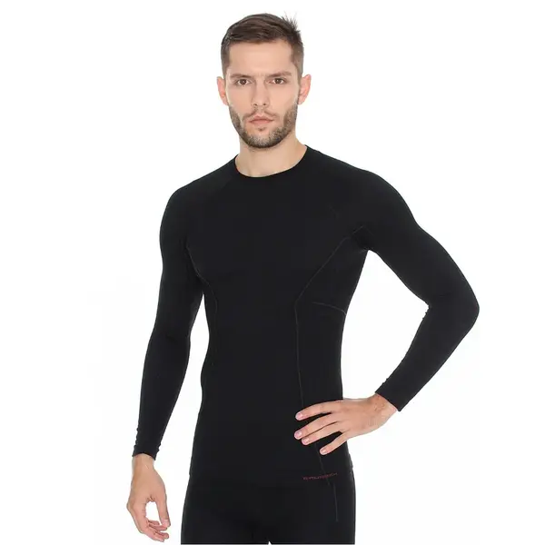 Pánské tričko Brubeck Active Wool s dlouhým rukávem Black XXL