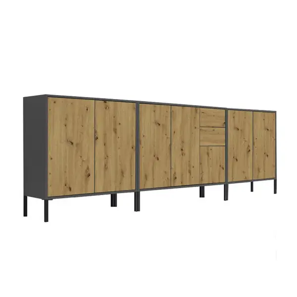 MID.YOU ŠIROKÁ KOMODA, antracitová, dub artisan, 263,5/86/33 cm