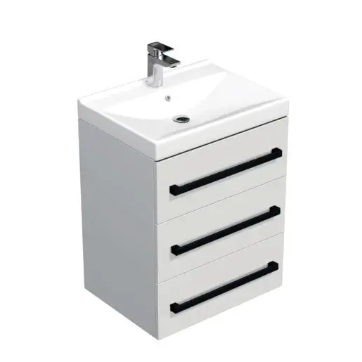 Kúpeľňová skrinka s čiernou úchytkou a umývadlom SAT Cube Way 60x76,5x46 cm biely lesk CUBE46C603BIVER