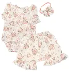 Baby Nellys Zavinovací body, kraťasky + čelenka, mušelín, Pivoňky vel.  80