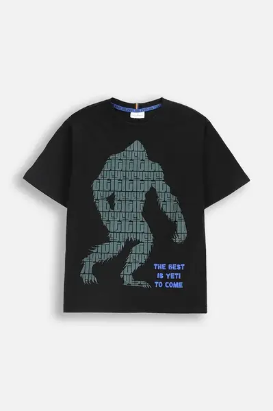 Dětská bavlněná mikina Coccodrillo černá barva, s potiskem, YETI BOY JUNIOR