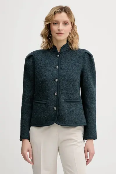 Vlněná bunda Hoss Intropia tyrkysová barva, přechodná, 5432677