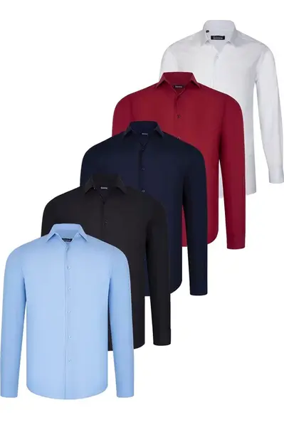 FIVE SET G726 DEWBERRY SHIRT-BLACK-WHITE-NAVY BLUE-BURGUNDY-BLUE