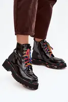 Kožené lakované dámske členkové čižmy Artiker