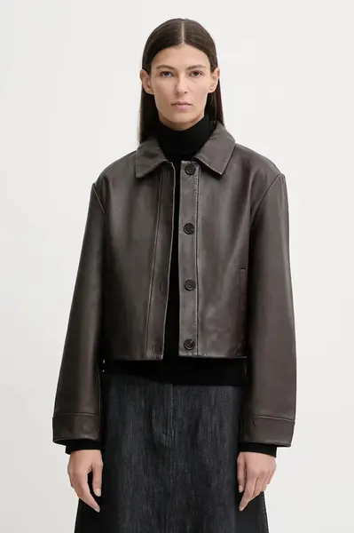 Kožená bunda Marc O'Polo hnědá barva, přechodná, 510701073011