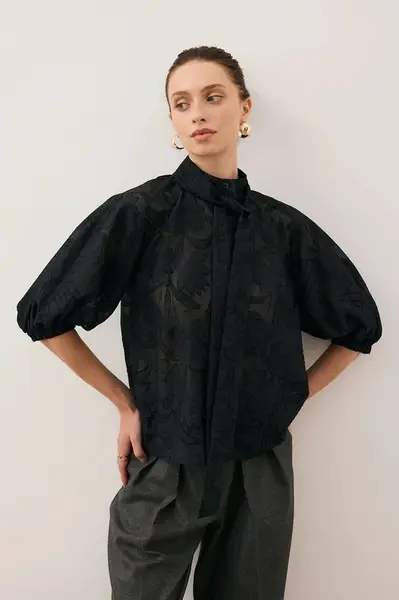 Košile Bizuu AZALEA dámská, černá barva, regular, se stojáčkem, AZALEA BLACK