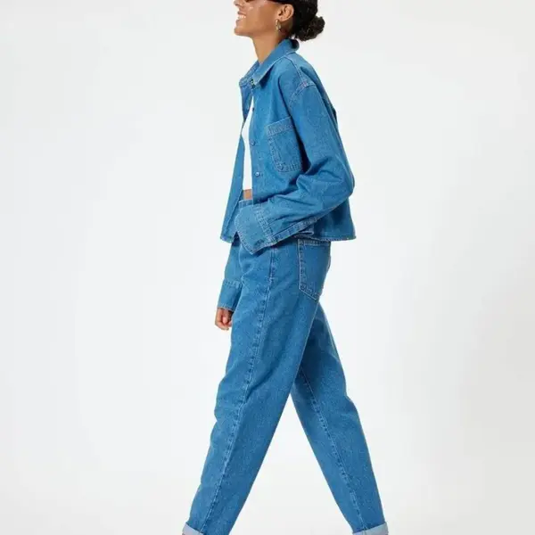 Koton Elastic Waist High Waist Buttoned Mom Jeans