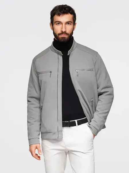 Ombre Men's biker jacket with pockets and collar - grey