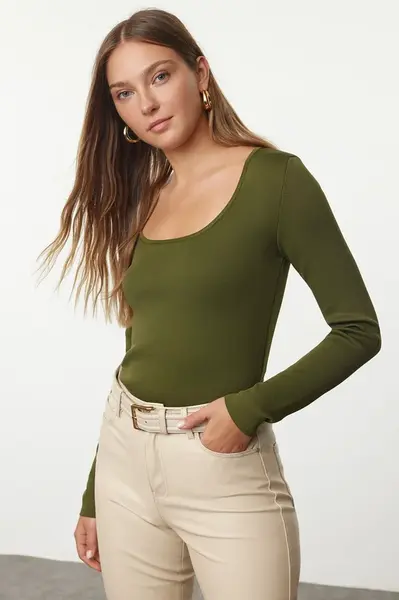 Trendyol Khaki Basic Pool Neck Knitwear Sweater
