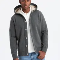 Ombre Men's button-down hooded sweatshirt - graphite melange