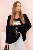 Kesi Włoski Dámska blúzka z viskózy s dlhým rukávom a zlatým kvetinovým potlačou čierna