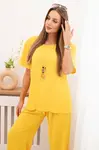 Kesi Włoski Dámska súprava s voľnou blúzkou a širokými nohavicami žltý