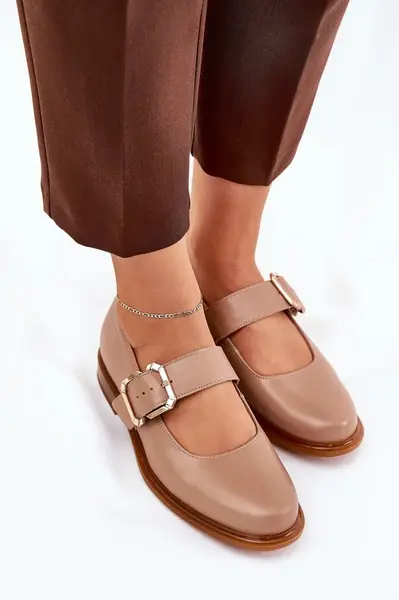 Kožené Dámske Poltopánky S Prackou Laura Messi 2980 Tmavobéžové