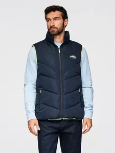 Ombre Men's quilted sleeveless jacket with neon accents - navy blue