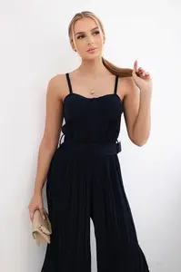 Pleated jumpsuit with straps navy blue