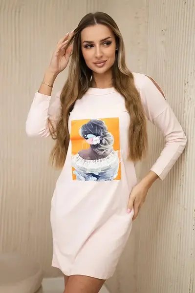 Dress with 3D graphics, lace powder pink