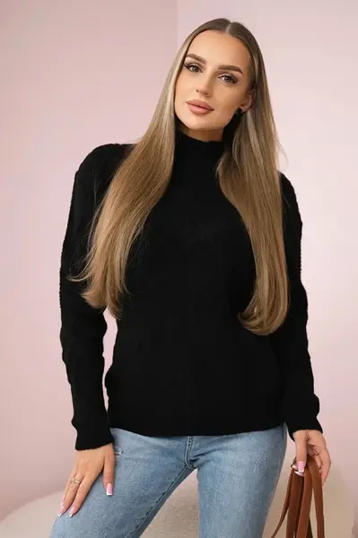 Sweater with decorative knitting in black color