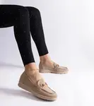 Gemre Béžové dámske perforované mokasíny z eko semišu Sandoval