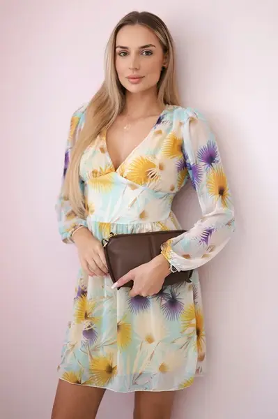 Airy dress with a yellow floral motif
