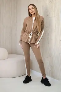 Kesi Dámska bavlnená súprava s prúžkami a lemami ťava