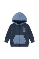 Dětská bavlněná mikina Levi's KNIT DENIM ZIP UP tmavomodrá barva, s kapucí, s potiskem, 6EN725