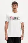 Bavlněné tričko Diesel T-NORM-T6 pánské, bílá barva, s potiskem, A19436.0PLAT
