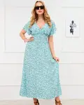 Resti Long green women's dress with floral motif - Clothing
