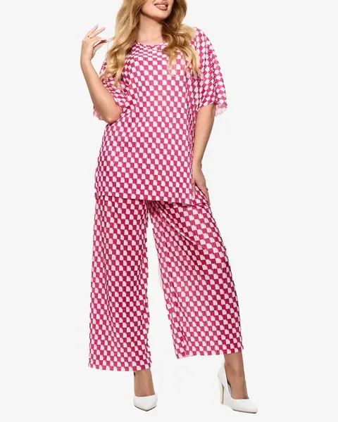 Resti Fuchsia women's pleated patterned set - Clothing