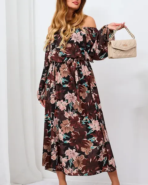 Resti Black and brown floral maxi dress for women