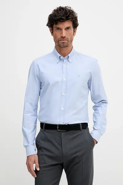 Bavlněná košile BOSS pánská, tmavomodrá barva, slim, 50544951