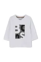 Dětské bavlněné tričko s dlouhým rukávem BOSS bílá barva, s potiskem, J52472