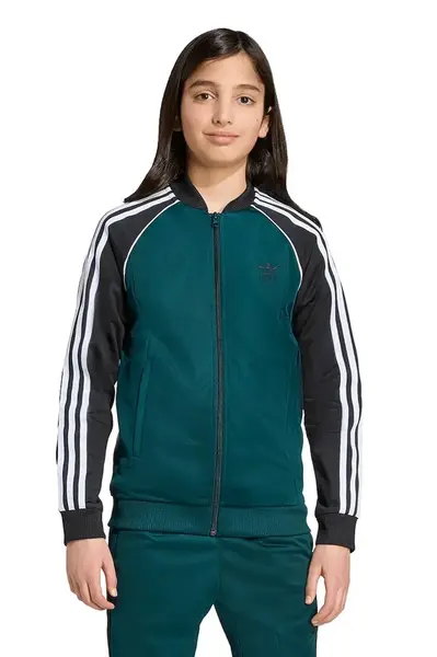 Dětská mikina adidas Originals zelená barva, s kapucí, vzorovaná, JV8565