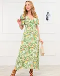 Resti Green women's long dress with fashionable pattern - Clothing