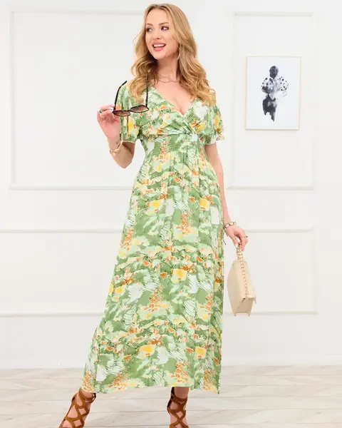 Resti Green women's long dress with fashionable pattern - Clothing