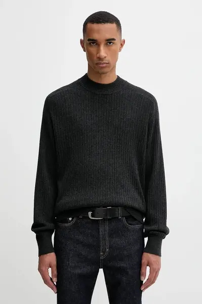 Vlněný svetr Filippa K pánský, šedá barva, s pologolfem, 31699