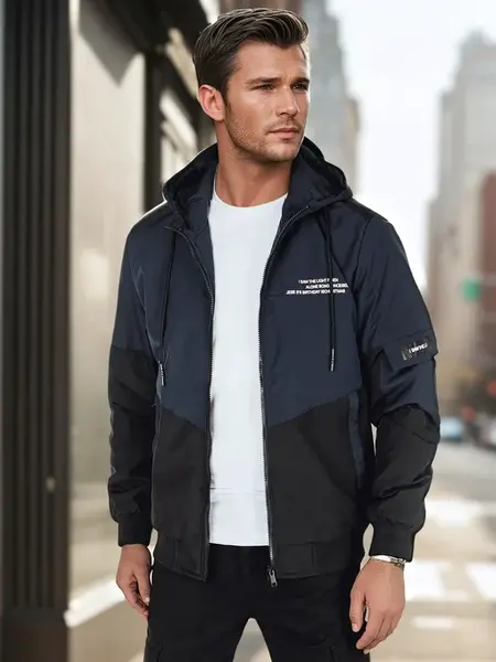 Pánská přechodná bunda s kapucí, modrá