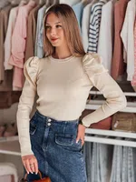 Sweter damski one size z bufkami ELENORI beżowy Dstreet