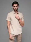 Ombre Men's short-sleeved linen-cotton shirt with pocket - beige