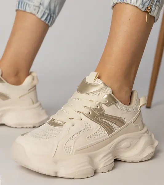 Gemre Beige women's sports sneakers with a gold insert Sandra