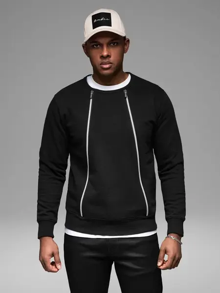 Ombre Men's sweatshirt with decorative front zips - black