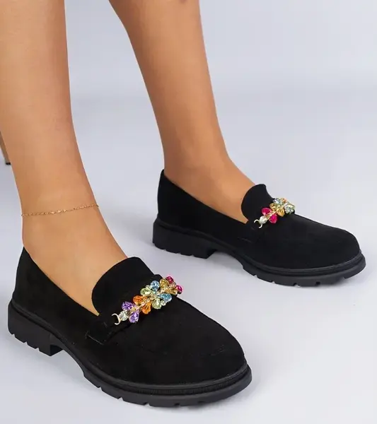 Gemre Black women's moccasins adorned with stones Liliana
