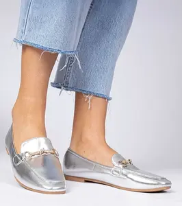 Gemre Silver elegant loafers with gold decoration and rhinestones Kalisa
